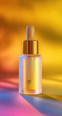 Fototapeta premium Holographic serum dropper bottle, vibrant colors