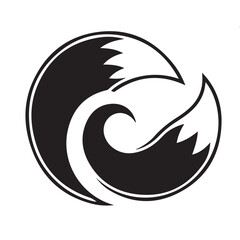 Obraz premium Minimalist circular emblem design with a stylized fox tail and an abstract ocean wave, a modern nature symbol in monochrome.
