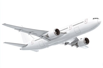 Obraz premium White commercial jet in flight against a plain white background