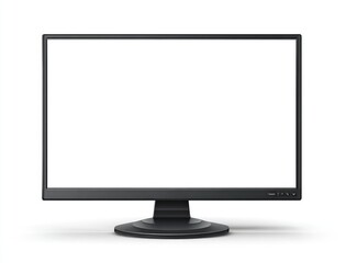 A dark gray computer monitor with a blank white screen.  The monitor is presented in a realistic 3D style,  showing a flat rectangular display. 