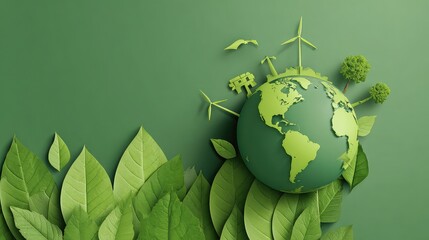 Embrace sustainable living with our planet's green energy solutions, showcasing wind turbines, lush trees, and vibrant leaves for a healthier future.