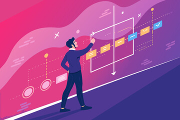 Mind-blowing Manager Guiding Holographic Timeline Bold Pink Expert Photography Craft Dramatic Intense Emotion Suitable for Corporate Communications Artistic Photography Masterpiece Creation Creative A