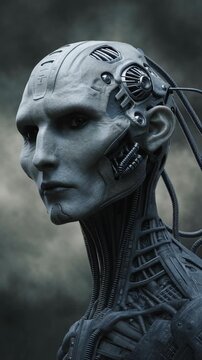 Cyborg human alien futuristic technology android robot artificial intelligence machine sci fi detailed robotic design head