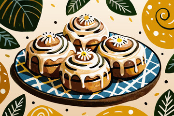 Magnificent Sweet Buns Topped with Sugar Glaze Bold Professional Quality Premium Mysterious Intriguing Appeal Ideal for Advertising Campaign Materials Commercial Ready Professional Content Creative As