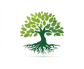 Obraz premium Stylized green tree graphic, lush foliage and deep roots