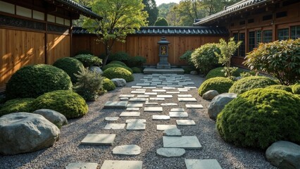 Obraz premium Japanese style courtyard walkway screen