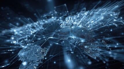 Global network connections illuminating world map with data points, ideal for technology, finance, and innovation projects, showcasing connectivity