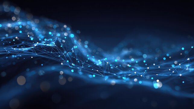 Stunning abstract network of connected lines and glowing spheres representing digital data flow, perfect for tech, finance, and innovation visuals