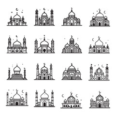 Collection of Islamic mosque line icon logo vector symbol illustration designs, creative logo designs vector symbols Ramadan ideas