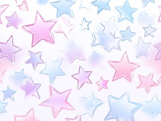 Obraz premium Delicate, pastel-colored stars in a seamless pattern on a white background. Soft, blurred outlines. Abstract, whimsical