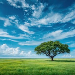 Obraz premium Tranquil green field with lone tree