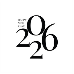Modern Minimalist Happy New Year 2026 Typography Logo Set – Black and White Editable Vector Design for Holiday Greeting Cards, Posters, Invitations, and Branding Projects

