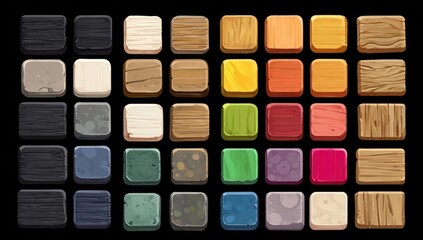 Fototapeta premium Colorful square wood textures, game assets