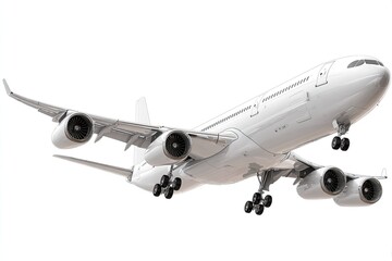 Fototapeta premium White passenger jet in flight, angled view
