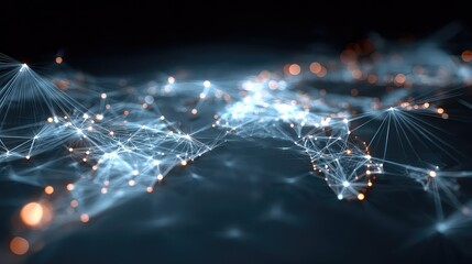 Dynamic network connections visualized with glowing nodes and lines, illustrating global communication and data transfer in a modern digital age, ideal for tech concepts