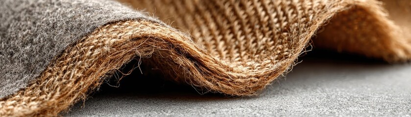 Ripped linen with torn felt concept. Close-up view of textured fabric showcasing its intricate details.