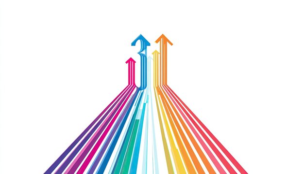 Colorful arrows and lines converging on a white background.  Multiple,  brightly-colored,  linear  elements  lead  to  three  upward-pointing  arrows
