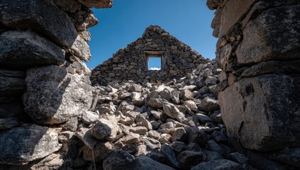 Sun-drenched ruins of a stone structure