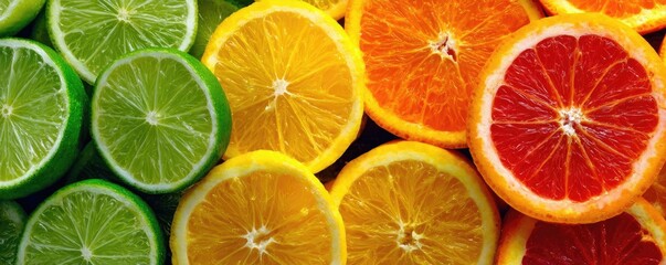 Obraz premium Citrus curve in fruit series concept. Vibrant citrus fruit slices in various colors and textures.