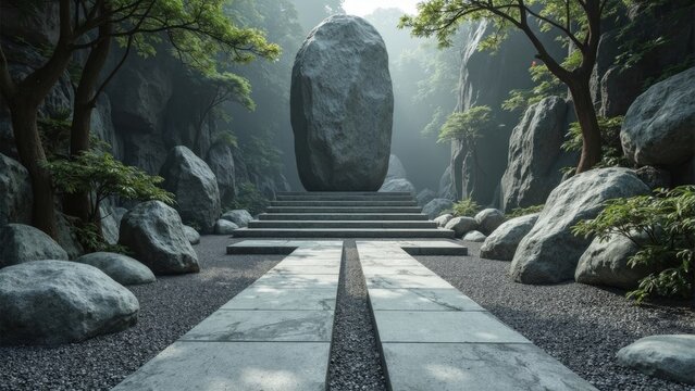 The stone passage in front of the boulder