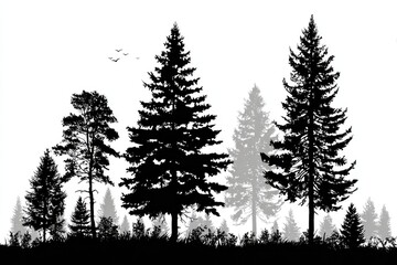 Black and white silhouette of forest