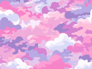 Abstract camouflage pattern of soft pink, purple, and white shapes, resembling clouds