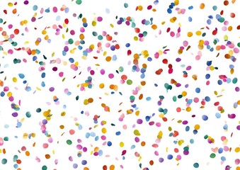 Colorful confetti scattered on white background