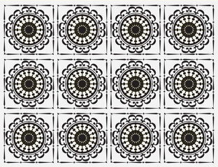 Set of black and white seamless circle patterns with floral and geometric  wallpaper designs