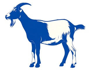 Blue and white goat illustration, side profile