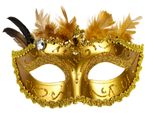 Ornate Gold Masquerade Mask with Feathers PNG