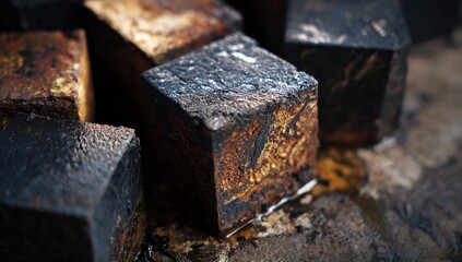 Close-up of weathered wooden cubes