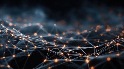 Stunning abstract network of glowing points and lines symbolizing global data connections and digital innovation for a futuristic technology concept.