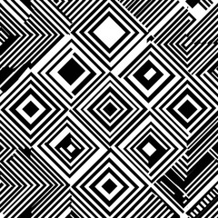 Abstract pattern of interlocking squares and diamonds in black and white