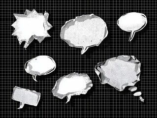 Collection of distressed, graphic speech bubbles