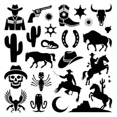 Western cowboy and animal silhouettes horse cactus