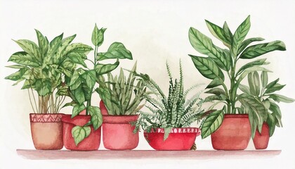 Fototapeta premium watercolor drawing home plants, hand drawn vector illustration