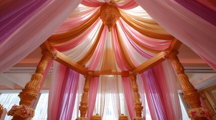 22. A canopy of curtains made from silk and chiffon in an auspicious mandap