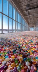 Colorful, translucent stones cover a long, light-filled corridor
