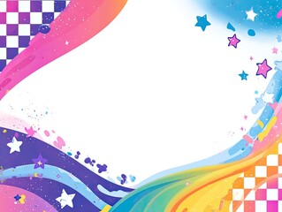 Colorful abstract background with checkered pattern and wavy lines