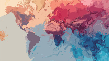 Naklejka premium A colorful world map with blue, red and yellow colors. The map is abstract and has a lot of detail