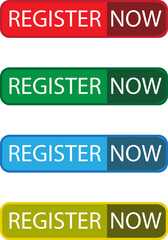 Register Now Button Color Set register button set. Vector Stock Illustration
