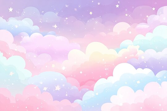Pastel-colored clouds and stars in a dreamy, ethereal sky
