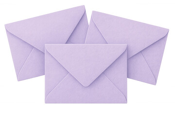 Three closed purple envelopes are overlapping, creating a sense of anticipation and mystery on a transparent background