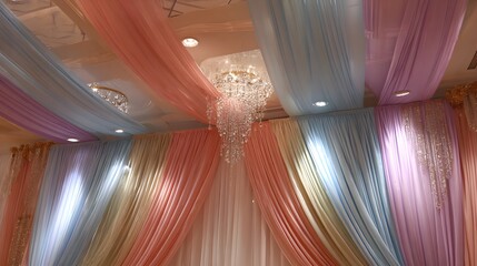 45. Silky soft pastel drapes with crystal embellishments for baby naming ceremony