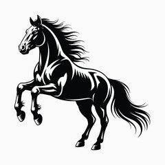 Obraz premium Black Silhouette of a Rearing Horse on White Background
