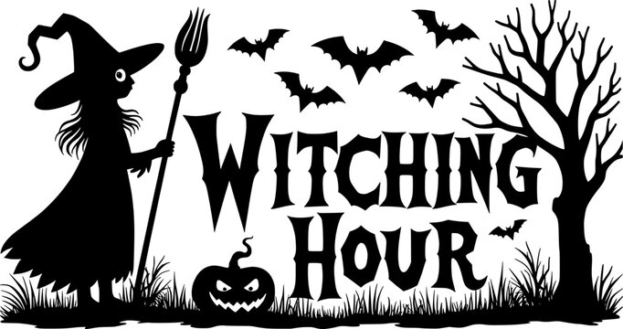 Witching Hour with Bats  Halloween Quote Vector Halloween Designs Cute