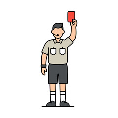 Illustration of a soccer referee holding a red card to signal an expulsion or sending off penalty.