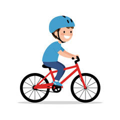 Obraz premium Happy young boy enjoying a ride on his red bicycle while wearing a safety helmet. Vector illustration of a childhood outdoor activity.