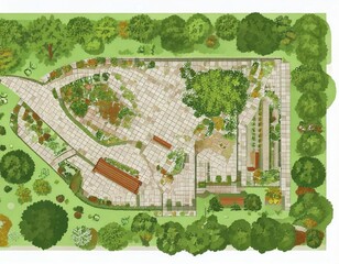Fototapeta premium Top view tree. Aerial landscape green planting, park map vegetation and tropical fore