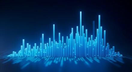 Abstract futuristic cityscape of glowing blue digital skyscrapers against a dark background representing data and technology